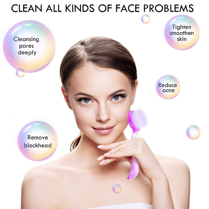 3 Pieces Facial Cleansing Brush Acrylic Handle Face Scrubbers Soft Bristle Exfoliator Cleaner Brush Scrub Exfoliating Fa