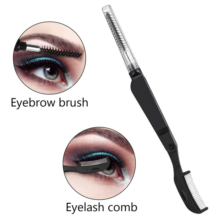 Boao 4 Pcs Eyelash Combs Eyebrow Combs Foldable Eyelash Separator Tool Stainless Steel Teeth Brow Brushes Mascara Brushe