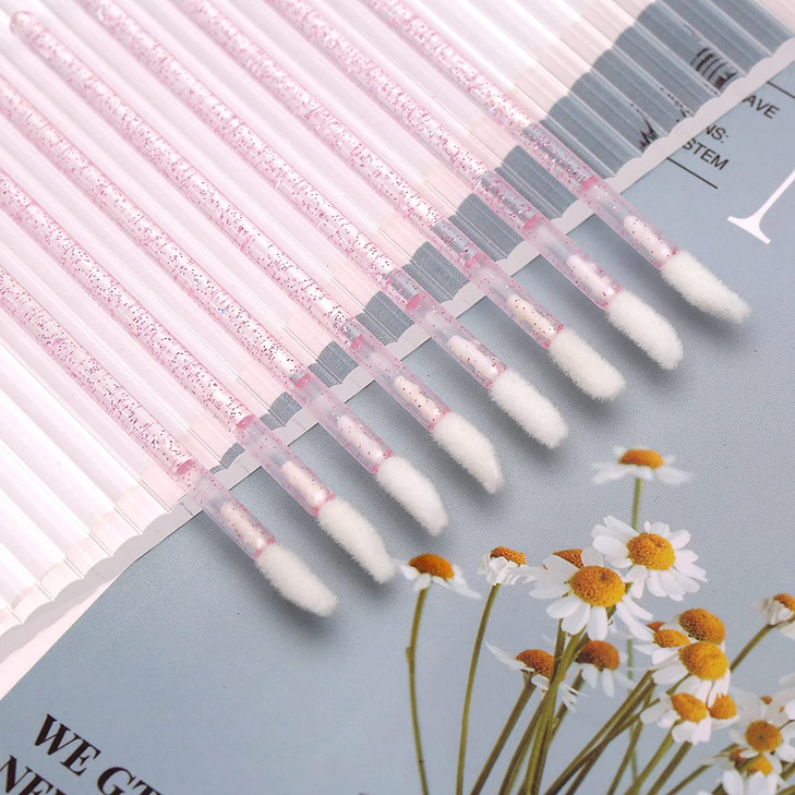 Elisel 100 Pcs Disposable Crystal Lip Brushes Make Up Lip Brushes Lipstick Lip Gloss Wands Eyeshadow Brushes Applicator