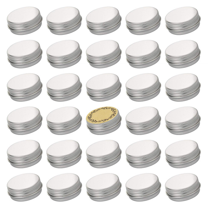 05 oz Screw Top Aluminum Tin Jar with Screw Lid and Blank Labels Silver Pack of 32