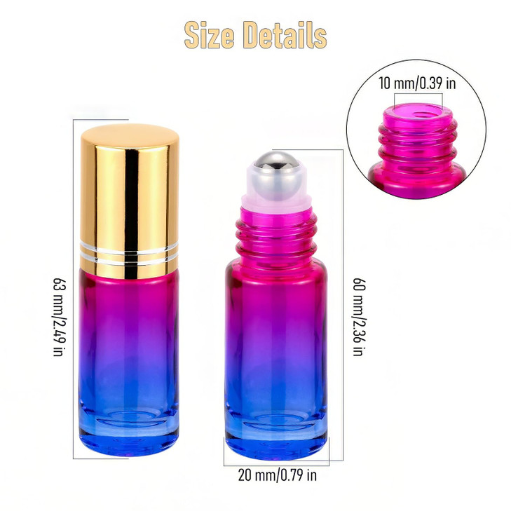 Kesell 10pcs 5ml Roseblue Mini Refillable Empty Glass Essential Oil Roller Bottle with Stainless Steel Roller Ball and G