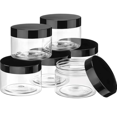 SATINIOR 6 Pack 8 oz Plastic Jars Containers with Lids Widemouth Refillable Leakproof Reusable Round Empty Jars for Trav