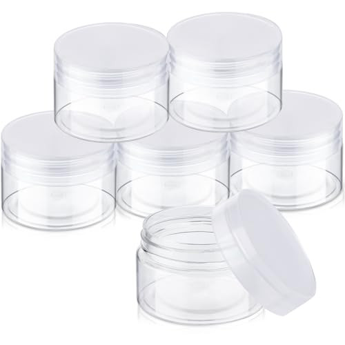 SATINIOR 6 Pack 5 oz Plastic Jars Containers with Lids Widemouth Refillable Leakproof Reusable Round Empty Jars for Trav