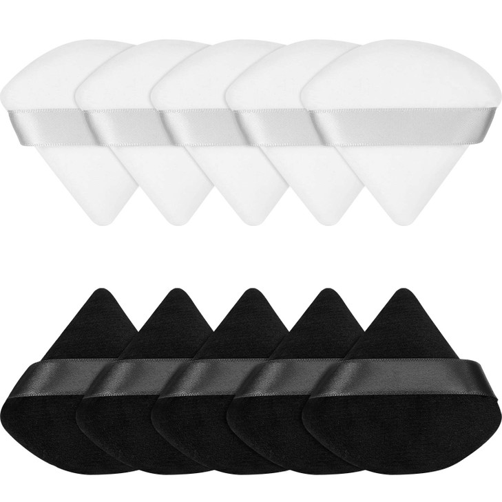 Maitys 10 Pcs Triangle Powder Makeup Puffs Face Soft Velour Puff Beauty Setting Sponge for Loose Foundation Blending Ble