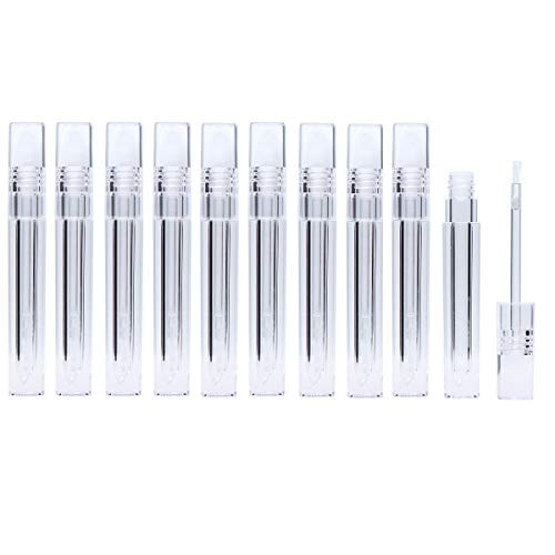 AJLTPA 10 Pieces Square Lip Gloss Tubes with Wand 3ml Transparent Empty Lip Gloss Containers Full Clear Lipgloss Balm Bo