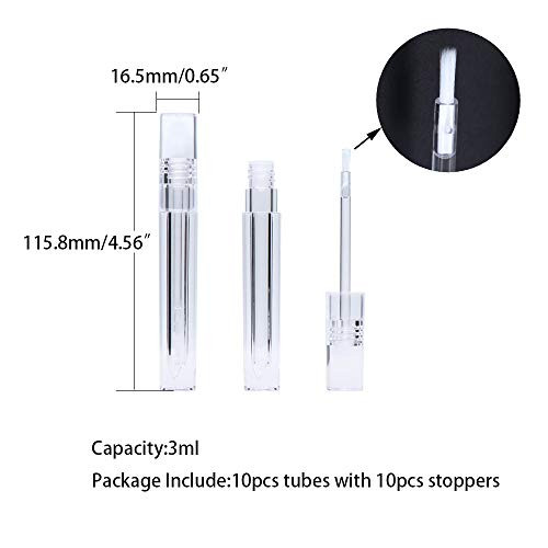AJLTPA 10 Pieces Square Lip Gloss Tubes with Wand 3ml Transparent Empty Lip Gloss Containers Full Clear Lipgloss Balm Bo