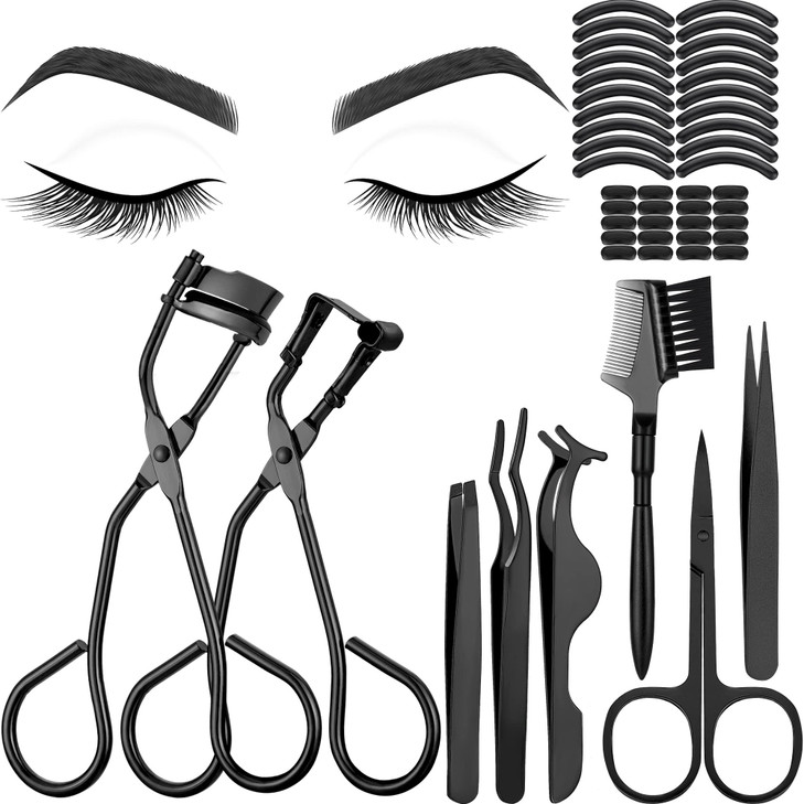 Mudder 48 Pcs Eyelash Curler Makeup Tools Set Include Mini Eyelash Curler Kit Eyebrow Extension Tweezers Brush Comb and