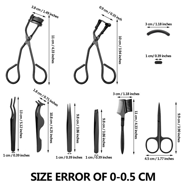 Mudder 48 Pcs Eyelash Curler Makeup Tools Set Include Mini Eyelash Curler Kit Eyebrow Extension Tweezers Brush Comb and