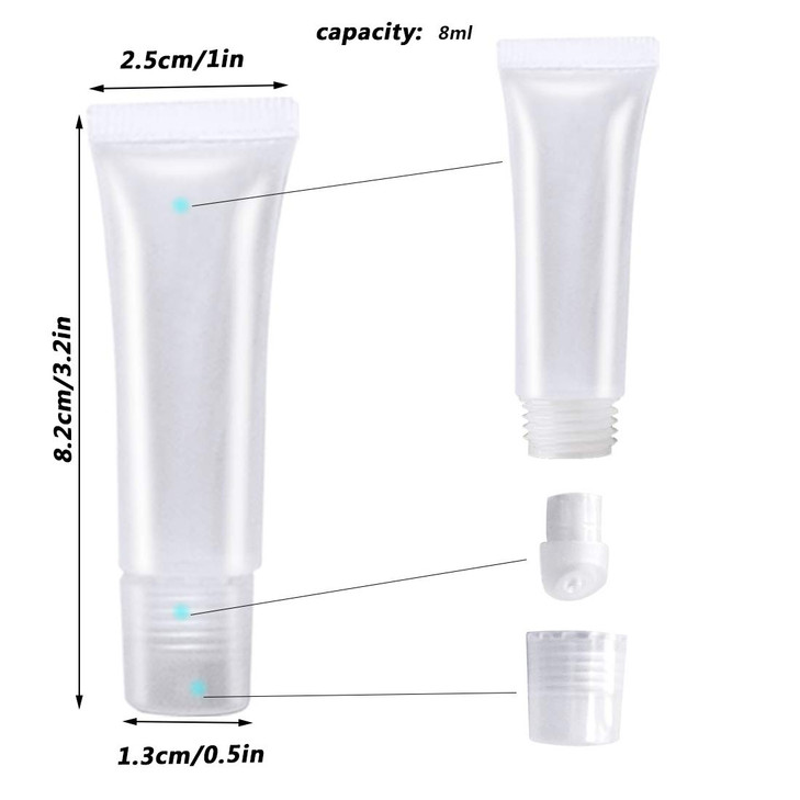 AYWFEY 20 Pcs 8 ml Empty Lip Gloss Tubes Plastic Funnels Pipette Spatula Refillable Travel Tubes Clear Lip Balm Tubes Em