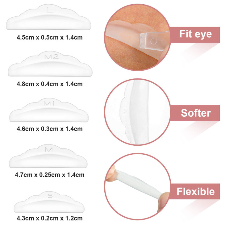 Maitys 20 Pieces Lash Lift Pads Rods Silicone Eyelash Perming Curler and 30 Pieces Y Shape Eyelash Brush Silicone Permin