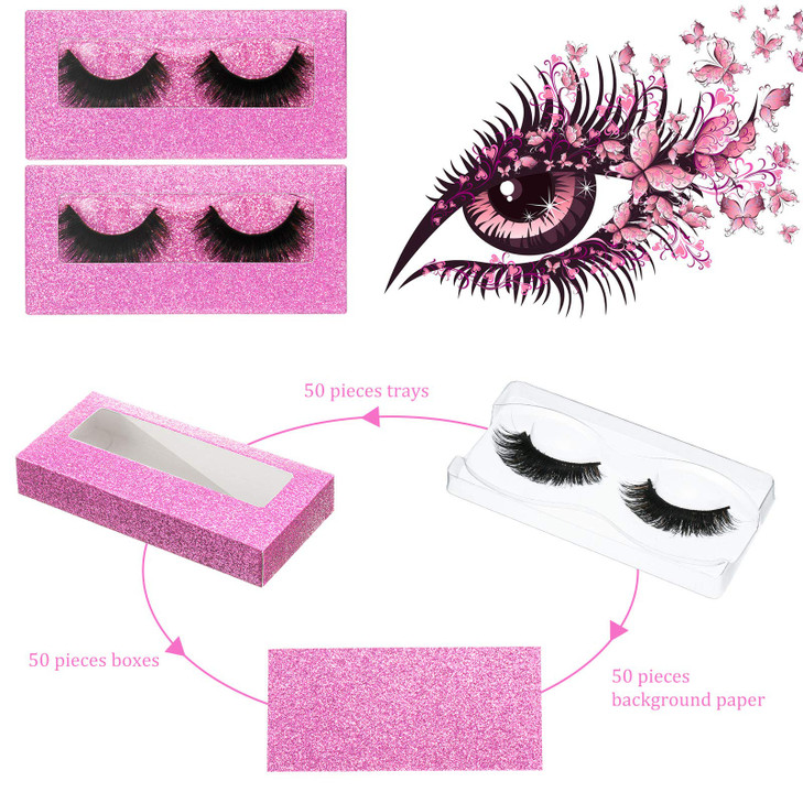 Maitys 50 Sets Empty Eyelash Case Set Include 50 Empty Eyelash Box Lash Box Packaging Eyelash Storage Box 50 Eyelash Box