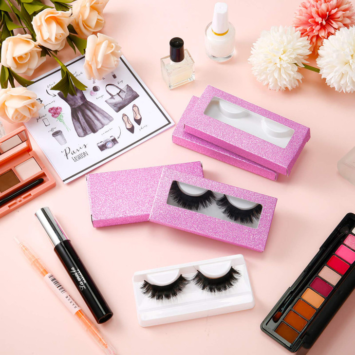 Maitys 100 Pieces Empty Eyelash Case Set 50 Empty Eyelash Boxes and 50 Storage Trays Bulk Glitter Packaging Boxes for Tr