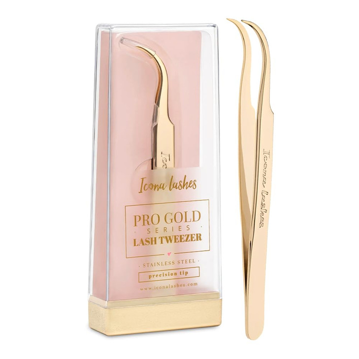 Icona Lashes Hair Removal Eyelash Tweezer Jcurved Tip for Precise Plucking Applicator Tool for False Eyelash Clusters La