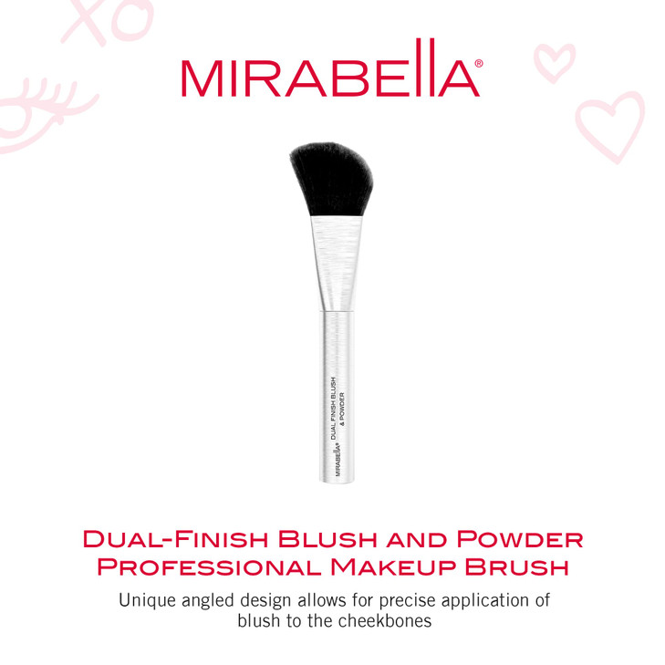 Mirabella Dual Finish Blush Powder Brush Angled Vegan Makeup Brush for Cheeks SuperSoft Synthetic Bristles Weighted Alum