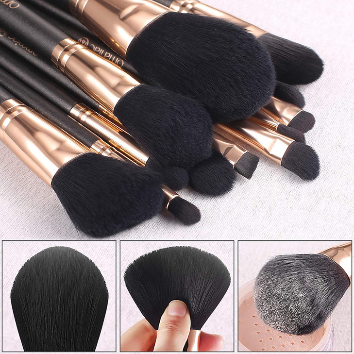 OMANIAC Makeup Brush Set Professional 12 Pearlescent Wood Handle Makeup Brushes Premium CrueltyFree Synthetic Fiber Hair