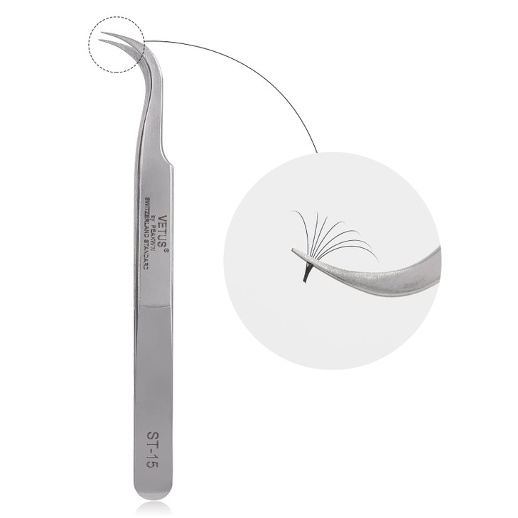 BEYELIAN Eyelash Extension Tweezers Professional Lashes Tweezers for Make Fans Curved Tip Stainless Steel ST15