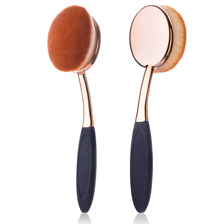 Yoseng Foundation Brush for Liquid Makeup Rose Gold Oval Face Makeup Brush with Cover and Egg Cleaner Soft Foundation Br