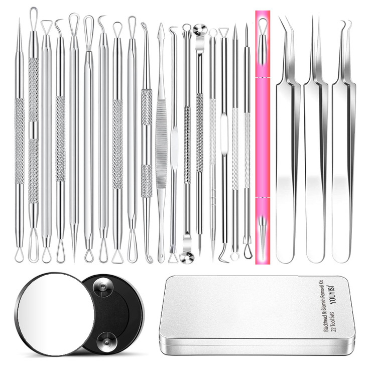 22 Pcs Pimple Popper Tool Blackhead Remover Acne and Zit Comedone Extractor Kit