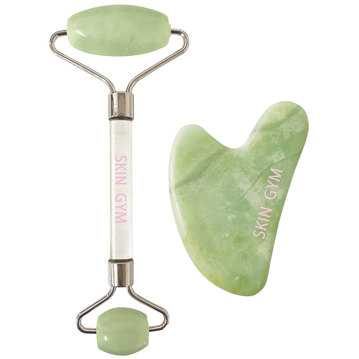 Skin Gym Jade Facial Roller Gua Sha Tool Workout Set Revitalizing Skincare for Enhanced Glow Smooth Skin