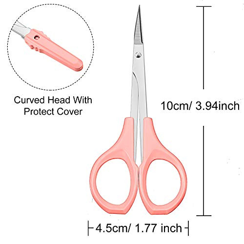 2 Pack Small Scissors 4 Inch Curved Eyebrow Beauty Stainless Steel Trimming Scissors for Eyelash Facial Nose HairPink