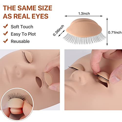 Pretty memory Lash Mannequin Head with 4 Pairs Removable Practice Eyelids Silicone Eyelash Mannequin Head for Makeup Pra
