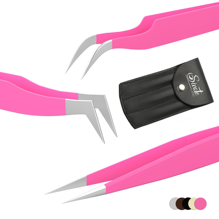 SIVOTE Volume Lash Tweezers for Eyelash Extensions Professional Stainless Steel Straight Curved Tips Precision Lash Exte