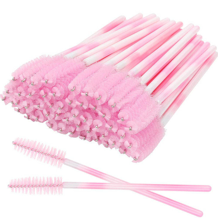 300 Pack Mascara Wands Disposable Eyelash Brush Spoolie Brush for Eyelash Extensions Lash Applicators Tool Kit Pink