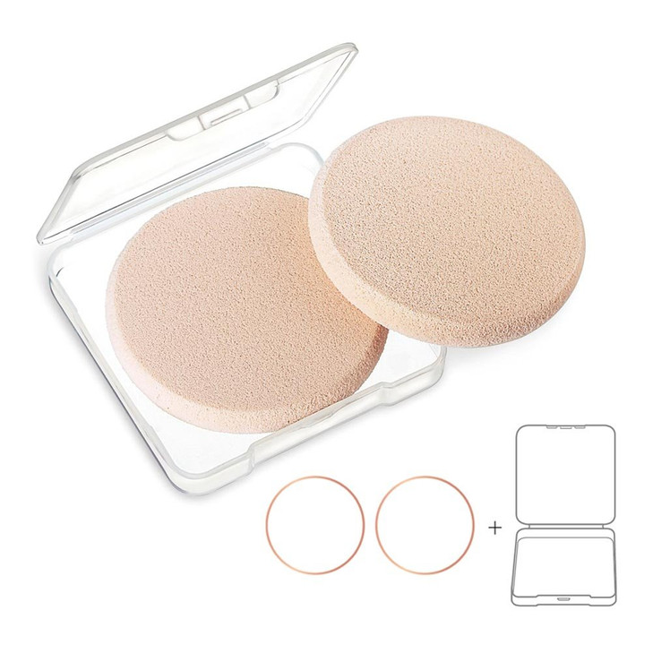 OWLFAVO 2pcs Round Makeup Sponges with 1 Travel Case Beauty Face Primer Compact Powder Puff Blender Sponge Replacement f