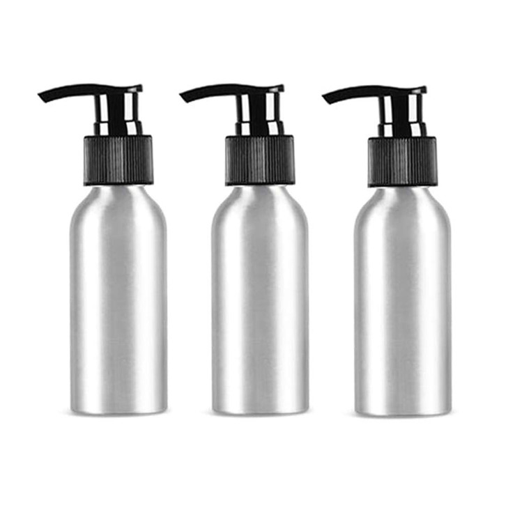 3Pcs 4 Ounce Aluminum Lotion Pump Bottle with Black PP Pump Head Empty Cosmetic Sample Dispenser Container Jar for Makeu