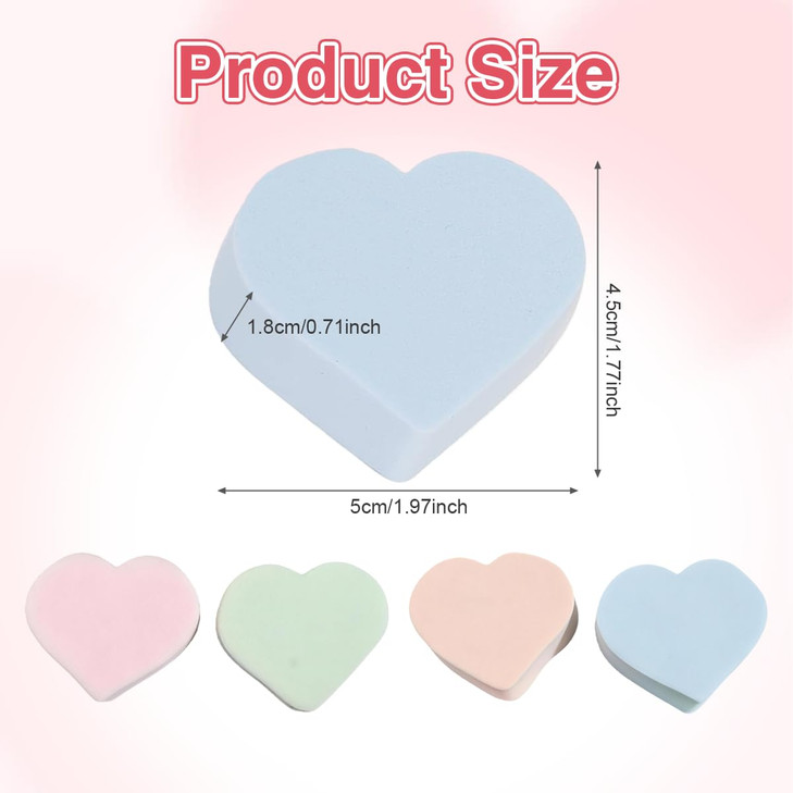 4PCS Multipack Heartshaped Reusable Beauty Blender Sponge Wet and Dry Makeup Sponges for Liquid Foundation Cosmetics Blu