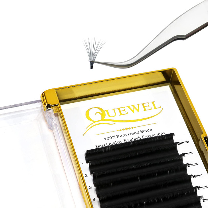 QUEWEL Easy Fan Lash Extensions 007mm D Curl Eyelash Extensions 20mm Single Lash Trays Matte Black Ultra Lightweight C C