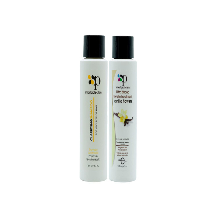 Vanilla Ultra Strong Keratin Treatment with Clarifying Shampoo 16oz by Smart Protection