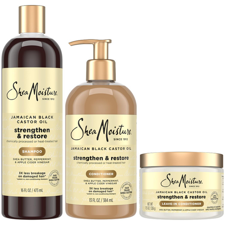 SheaMoisture Jamaican Black Castor Oil Strengthen Restore Hair Repair Shampoo Conditioner LeaveIn Conditioner