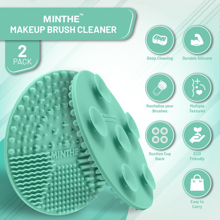 MINTHE Makeup Brush Cleaner Mat 2 Pack Silicone Make up Cleaning Pad