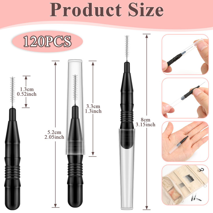 MAPVOLUT 120Pcs Micro Eyebrow Brush with Cap Brow Lamination Brush Spoolies for Brow Eyelash Brush Lash Filler Lift And