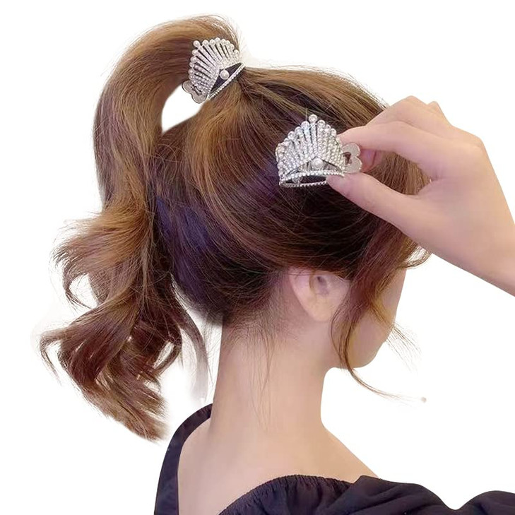 2 Pack Sparkly Crown Hair Claw Clips For High Ponytail Crystal Beads Clips Rhinestone Dress Up Hair Ring for Long Hair Horsetail Buckle Hair Ties Pon online at globaldelivered