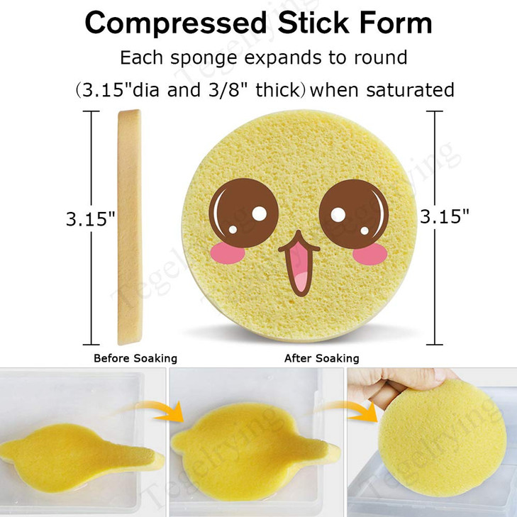 Tegelrying Facial Sponge Compressed60 Pcs PVA Professional Makeup Removal Wash Round Face Sponges Spa Pads Exfoliating C