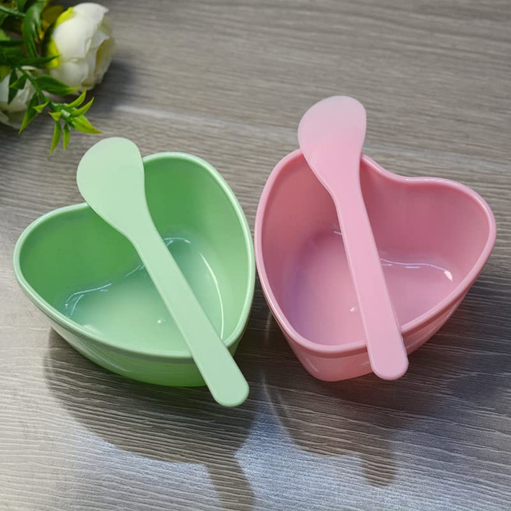 2 Sets Plastic Heart Shaped Facial Mask Mixing Bowl with Stirring Spatula Facemask Bowl Mud Mask Mixing Bowl DIY Skin Care Mixing Tool Kit for Lady W