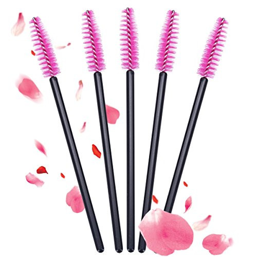 BTYMS 100 Pcs Disposable Eyelash Brush Mascara Applicator Lash Wand Eyebrow Spoolie for Extension Pink