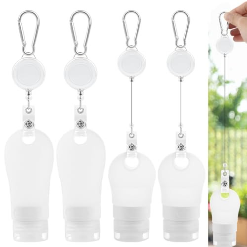 LUEXBOX 4 PACK Portable Travel Bottle Set Leakproof Silicone Bottles with Stretchable Lanyard Travel Sized Empty Liquid