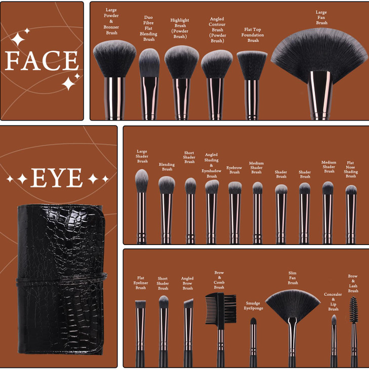 Real Perfection Makeup Brushes 24pcs Makeup Brush Set Premium Synthetic Powder Foundation Contour Blush Concealer Eye Sh