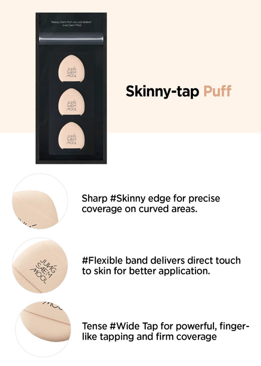 JUNG SAEM MOOL Skinny Tap Puff 3pcs Mini Precision Puff for Concealer and TouchUp UltraSlim Fitting Makeup Sponge for Se