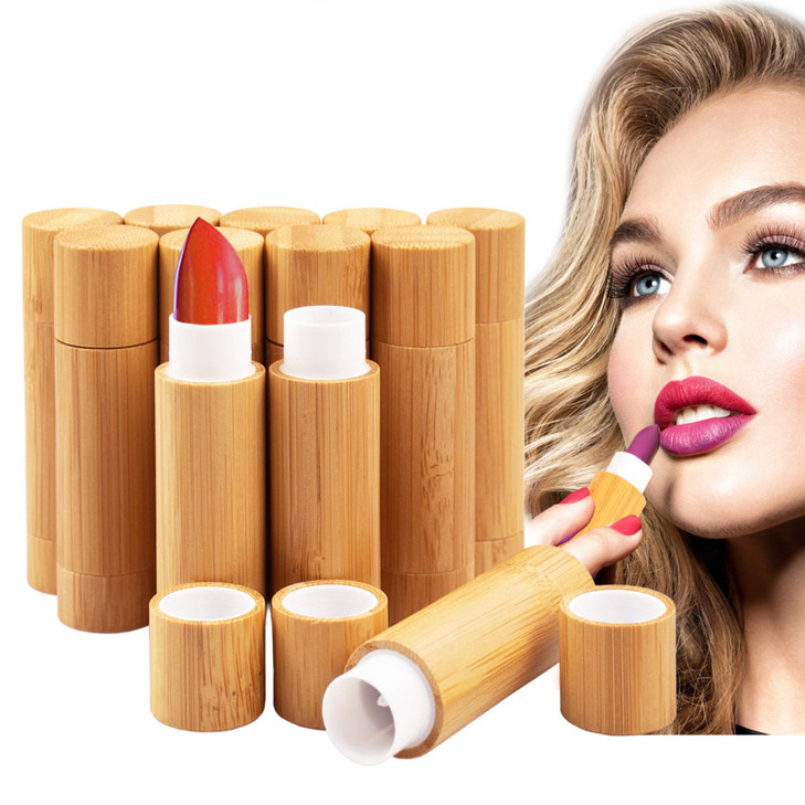 AUHOKY 12Pcs Bamboo Empty Lipstick Tubes 55g Refillable DIY Lip Balm Tube Containers with Clear PP Plastic Inner Cosmeti