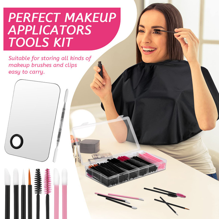Maitys 260 Pieces Disposable Makeup Tools Kit Eyeliner Brushes Mascara Wands Lipstick Applicators Plastic Organizer Box