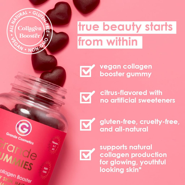 Grande Cosmetics Vegan Collagen Hair Vitamin Gummies with Biotin Folic Acid Vitamin C for HealthierLooking Hair Skin Las