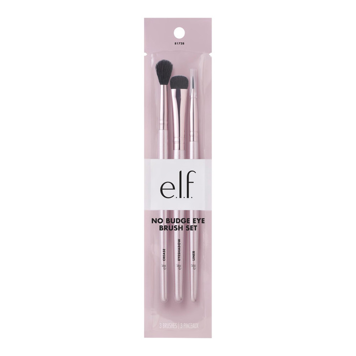 elf No Budge Brush Trio 3Piece Eyeshadow Brush Set For Applying Blending Color Use With The No Budge Cream Eyeshadows Ve
