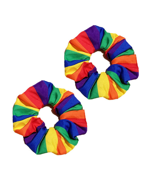 Rainbow Hair Scrunchies Striped Rainbows Ponytail Holder Pride Rainbow Hair Ring Tie JHP20 (2 Pcs-Set B)