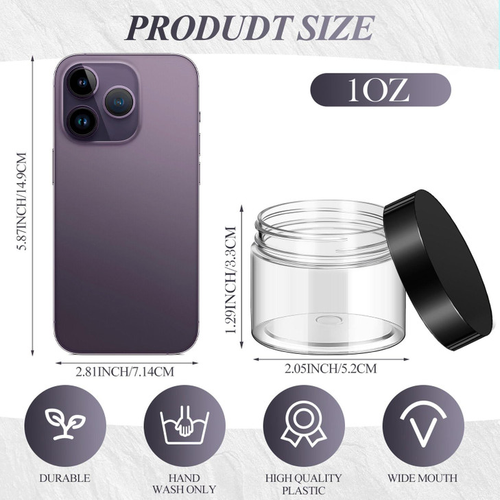 SATINIOR 36 Pieces 1 oz Plastic Jars with Lids Wide Mouth Airtight Reusable Container Acrylic Cosmetic Small Jars for Lo