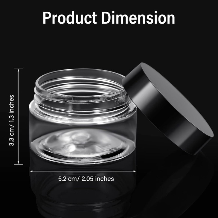 Patelai 48 Pack 1 oz Clear Plastic Jars with Black Lids Empty Containers Round Clear Plastic Jars Widemouth Refillable S