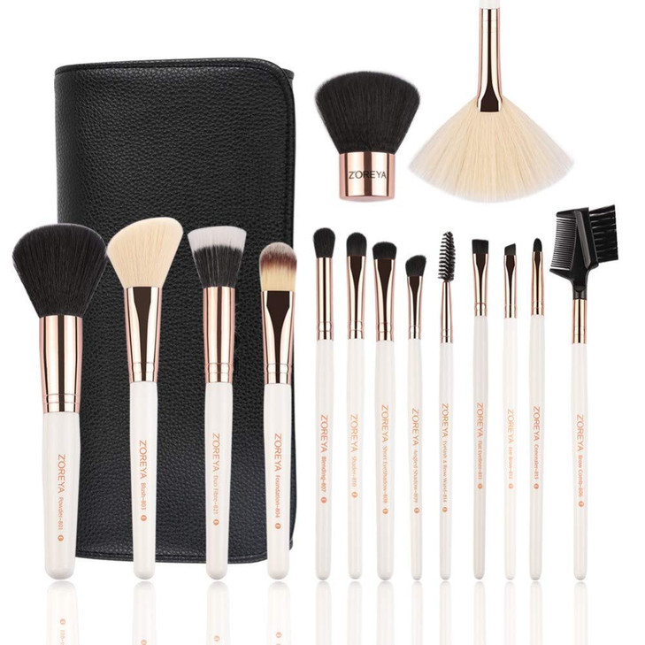 ZOREYA Makeup Brushes Set15pcs Rose Gold Luxury and Fashion Makeup BrushesProfessional Premium Synthetic Foundation Powd